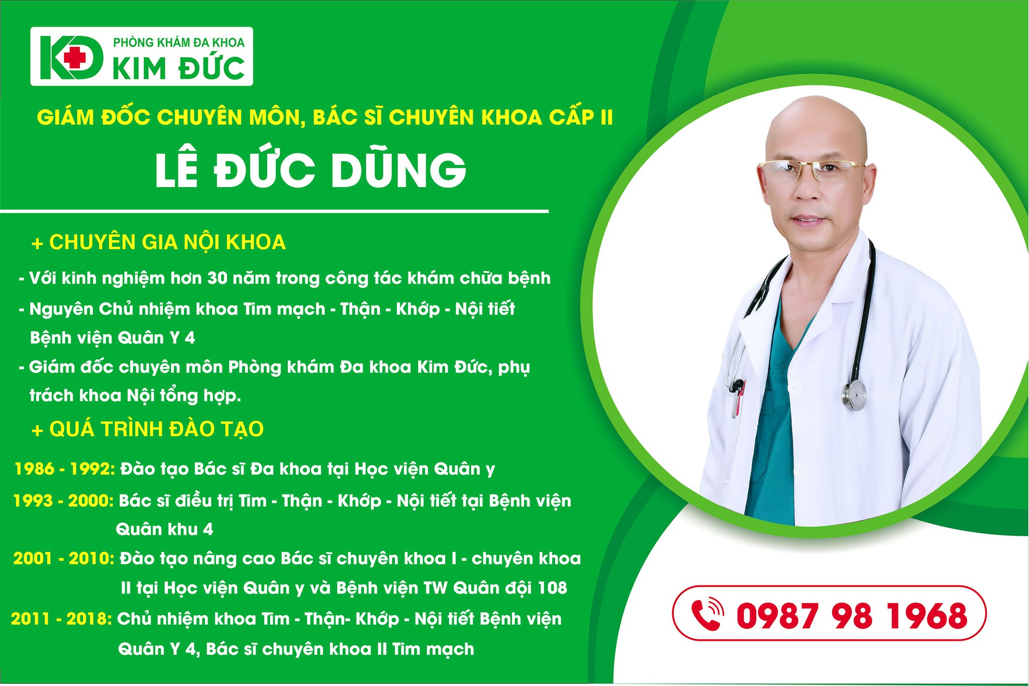 Bác sĩ Chuyên khoa II Lê Đức Dũng tại Phòng khám Đa khoa Kim Đức với hơn 30 năm kinh nghiệm.