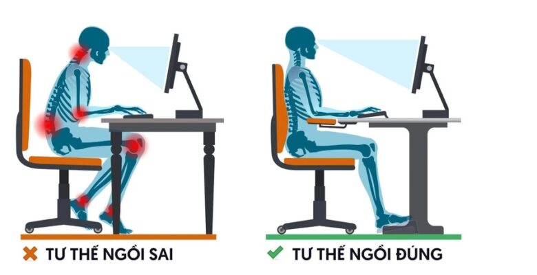 Hình minh họa phòng đau lưng do sai tư thế bằng cách chỉnh tư thế làm việc và thay đổi thói quen ngồi lâu.